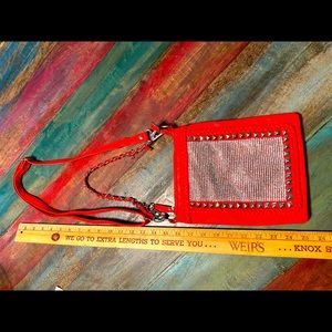 Purse Handbag Red Vinyl Rhinestones